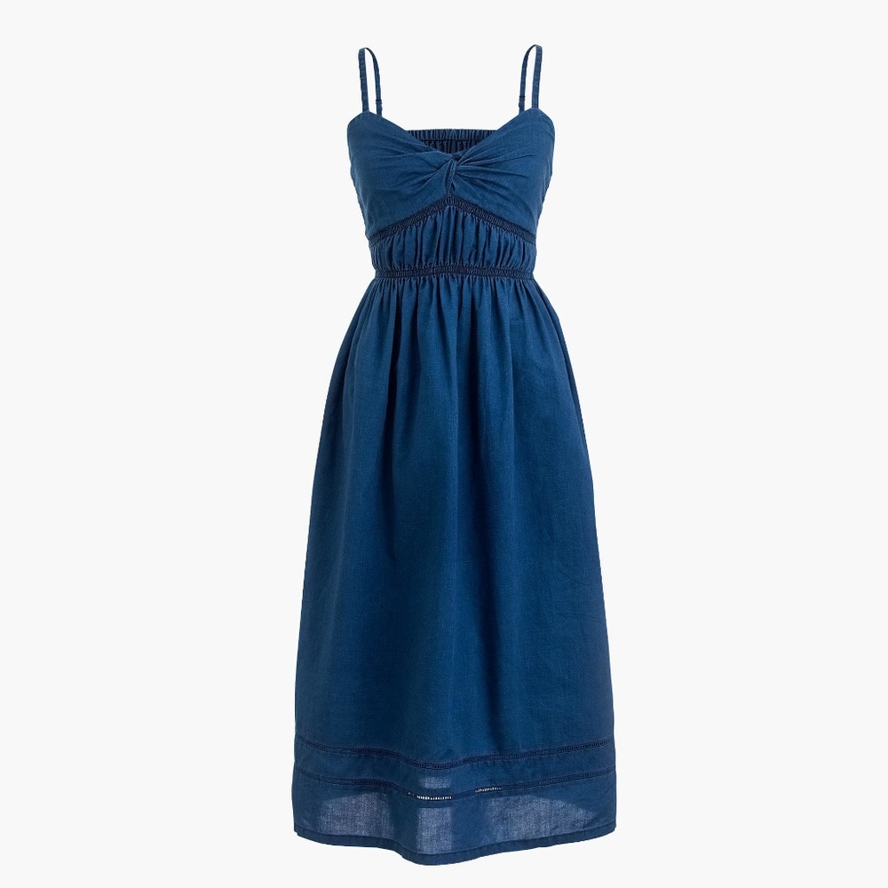 J.Crew Smocked Twist-Front Indigo Dress - Picture 4 of 5